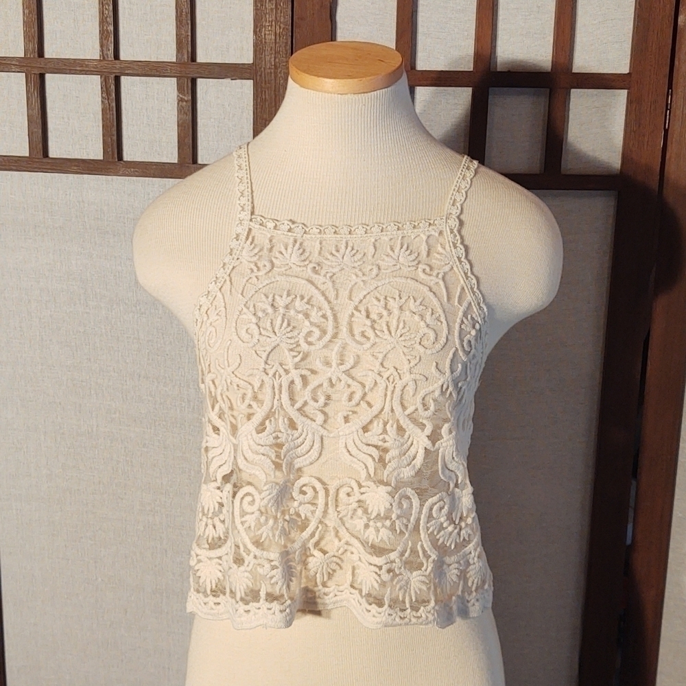 Maitai Floral Embroidery Sheer Crop Top Sz S